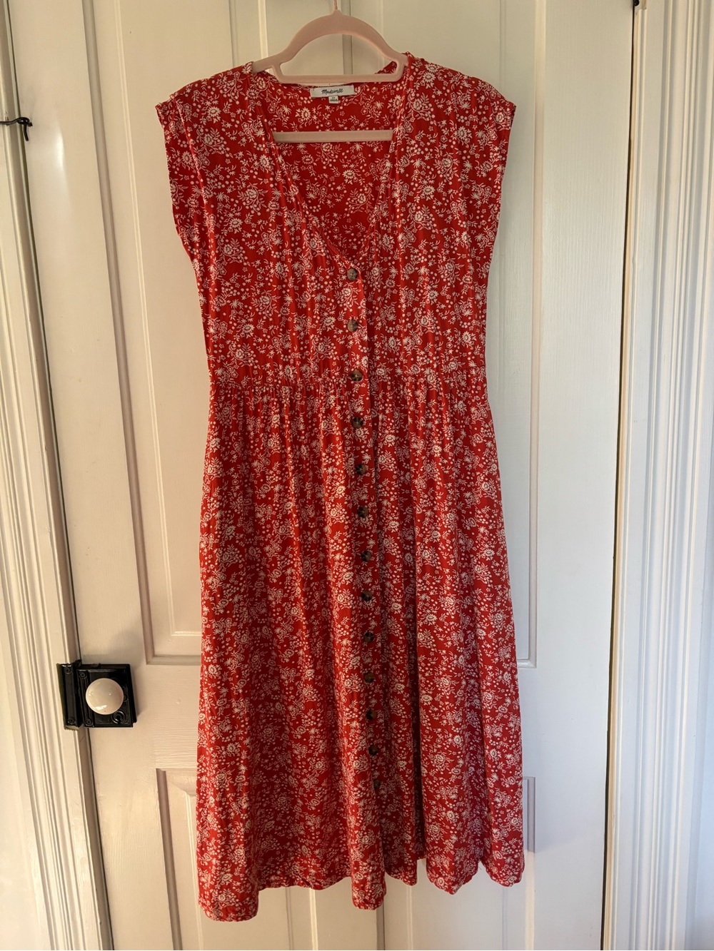 Madewell reddish orange Floral Midi Dress with White Print